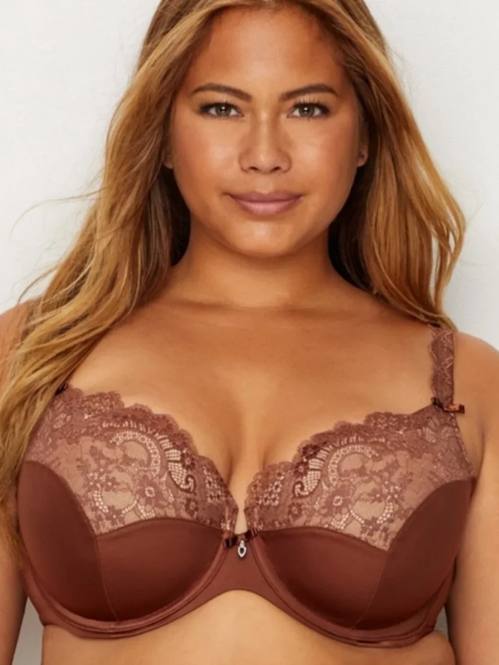 Curvy Couture Tulip Lace Push Up Bra 44H Chocolate NWT
